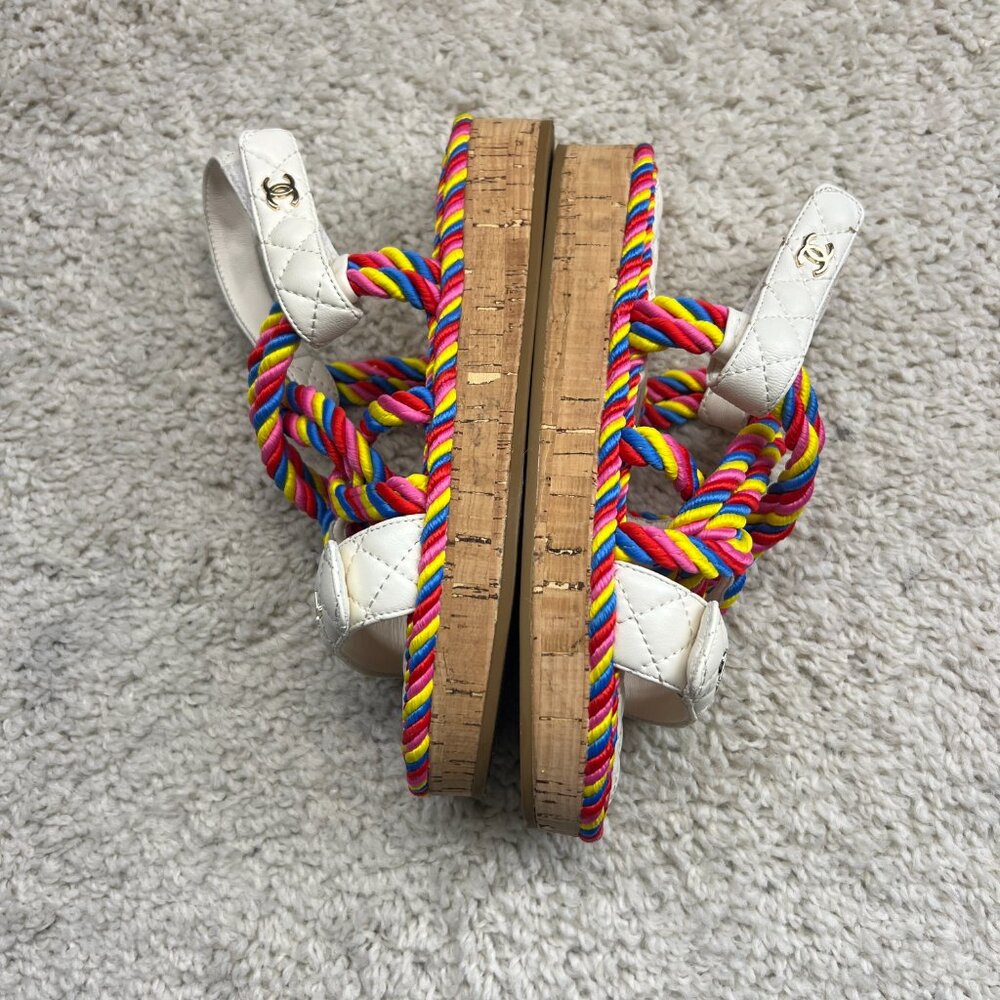 Chanel Chanel Multicolor Quilted Leather Cord Platform Sandals Size 36 - Picture 5 of 9